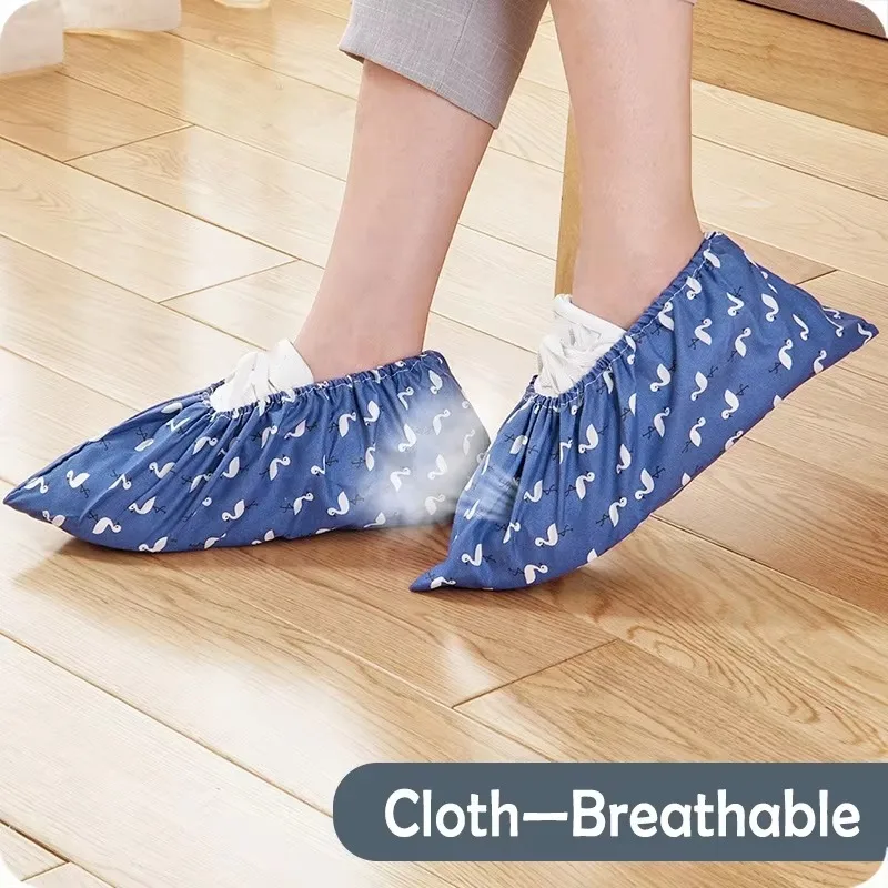 1Pcs Practical Swan Decor Waterproof Shoe Covers Indoor Washable Elastic Adult Dustproof Cloth Cover Shoes Household Accessories