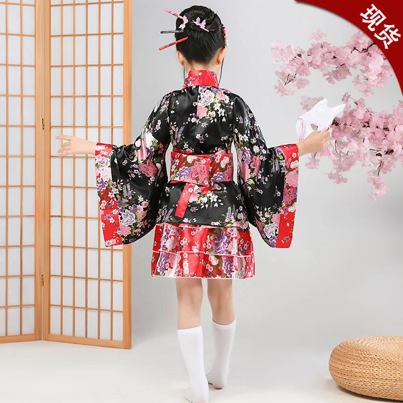 Japanese Kimono,Child Japanese Kimono Yukata,Girls Japan Bathrobe Gown,Obi Vintage Haori,Halloween lolita skirt Cosplay Costume Home Sleep Wear