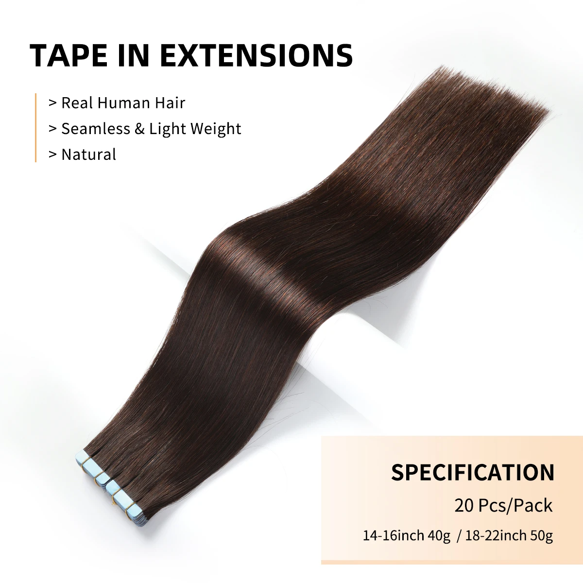20개입 유럽산 레미 테이프 인 헤어 익스텐션 다크 브라운 생인모 스트레이트 투..