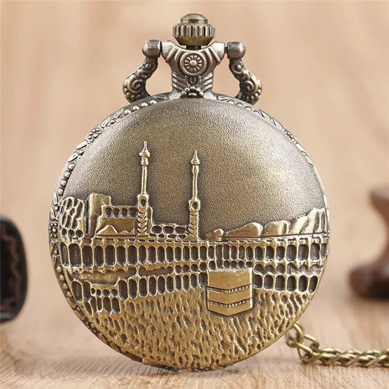 

Old Fashion Castle Timepiece Necklace Chain Quartz Pocket Watch for Men Women Sweater Pendant Arabic Number Display Clock Gift