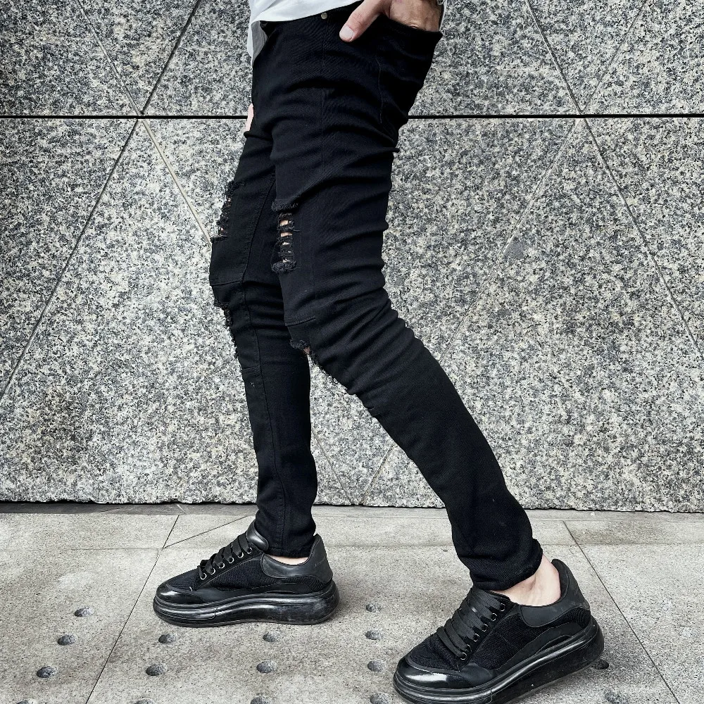 Men Ripped Skinny Pencil Jeans Stylish Slim Holes Casual Denim Pants for men jeans,ripped jeans