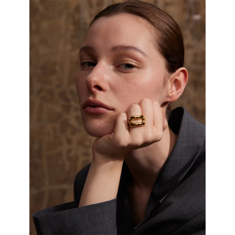 Yhpup High Quality Stainless Steel Metal Geometric Hollow Fashion Ring Rust Proof Distinctive Unique Trendy Simple Jewelry New 3