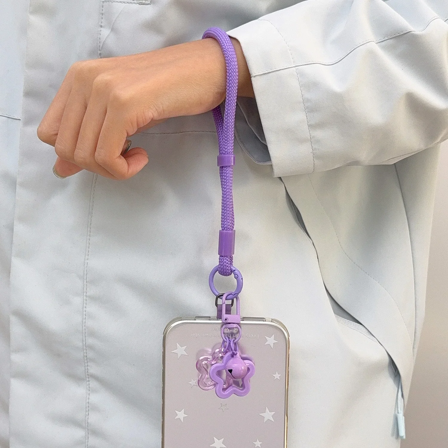 Universal Adjustable Mobile Phone Lanyard Short Wrist Strap with Patch Cute Star Pendant Anti-drop Design Durable Phone Straps