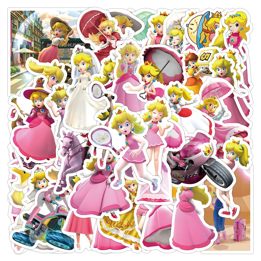 

50PCS Game Sticker Mario Princess Peach Cartoon Graffiti Stickers Notebook Storage Boxes Guitar waterproof Stickers Wholesale