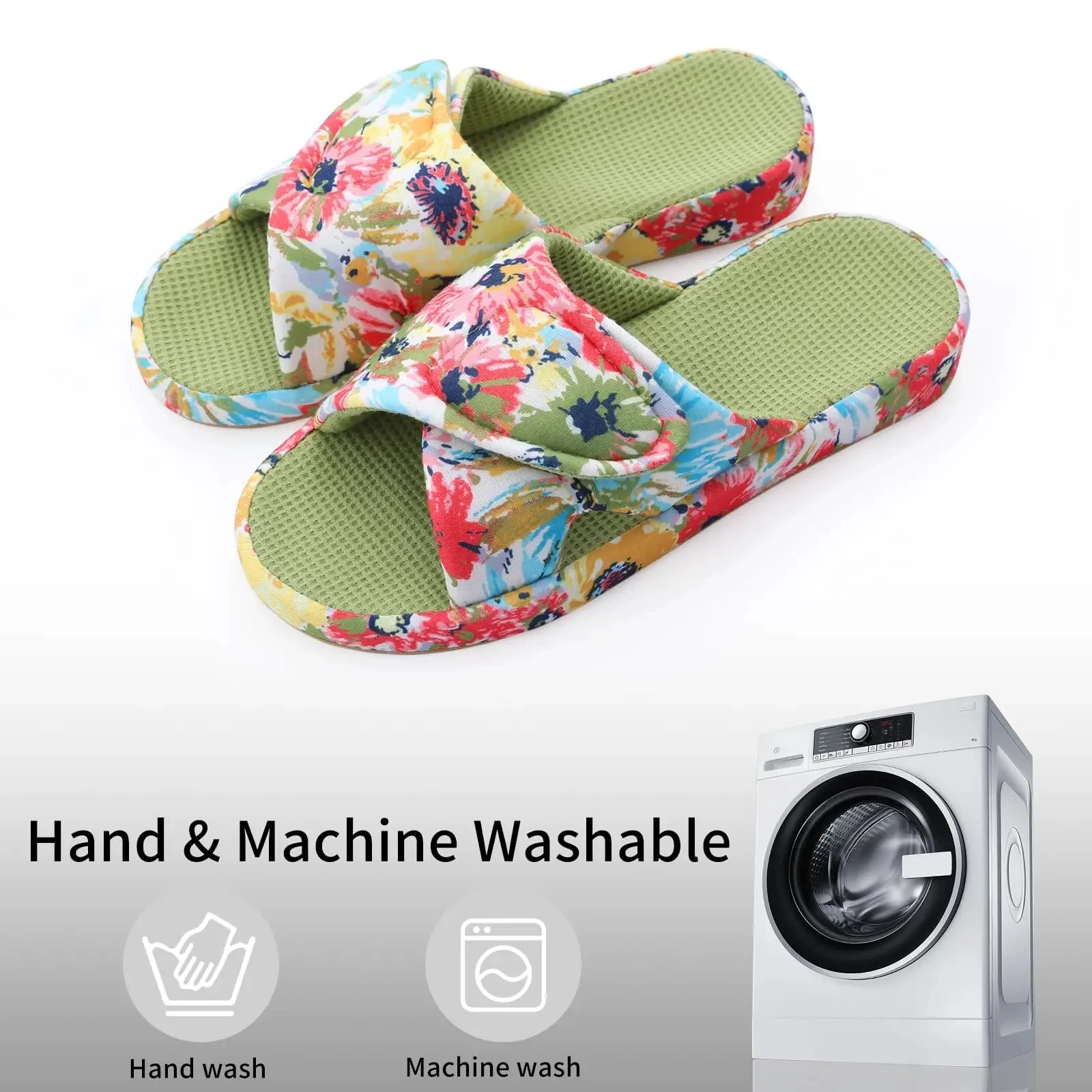 Shevalues Open Toe House Slippers For Women Breathable Waffle Indoor Cotton Slippers with Arch Support Slip-On Soft Sole Slides - 4