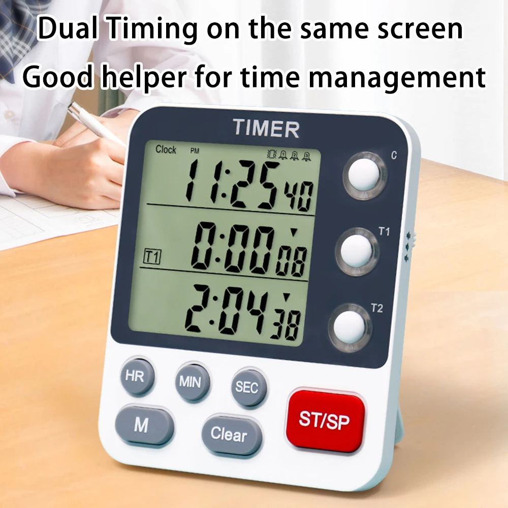 3 Channels Kitchen Timer 100 Hours Countdown Timer For Shower Study Stopwatch 3-Alarms Reminder Clock with Bracket/Magnet/Hole 2