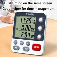3 Channels Kitchen Timer 100 Hours Countdown Timer For Shower Study Stopwatch 3-Alarms Reminder Clock with Bracket/Magnet/Hole 2