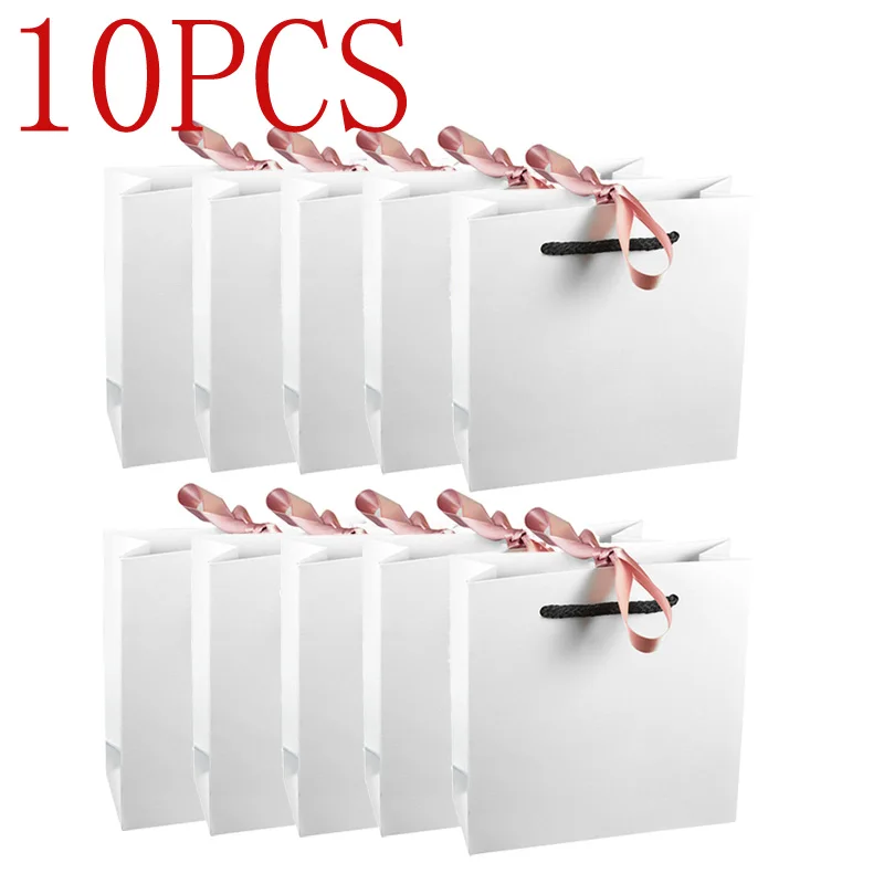 

10 Pieces Original Popular Outer Packaging Ribbon Paper Bag Handbag Jewelry Gifts For Bead Charm Bracelet Necklace Ring Earring