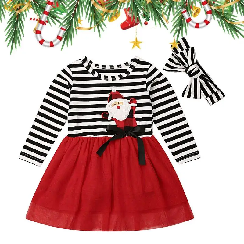 

Girls Long Sleeve Dress Toddler Baby Striped Cotton Dress Princess Party Christmas Outfit Dress for Girls Aged 0-5 Years Old