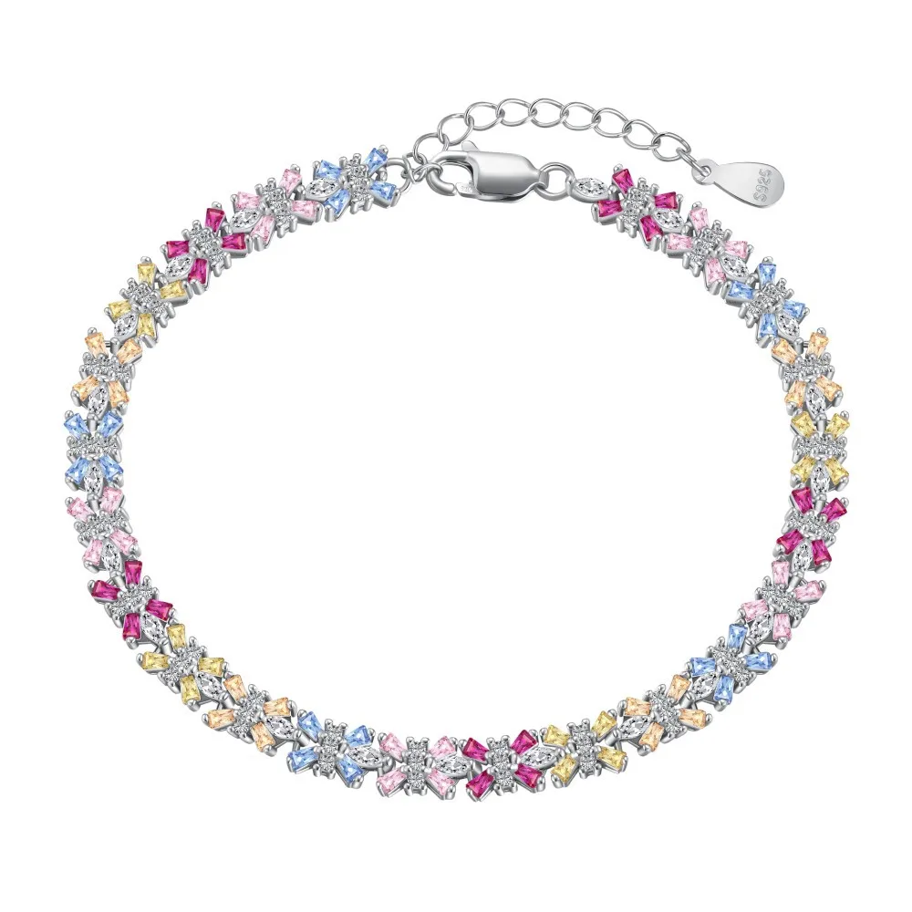 

European and American 925 Silver Bracelet Women's Colorful Zircon Full Inlay Light Luxury Gift Girlfriend Design Handicraft