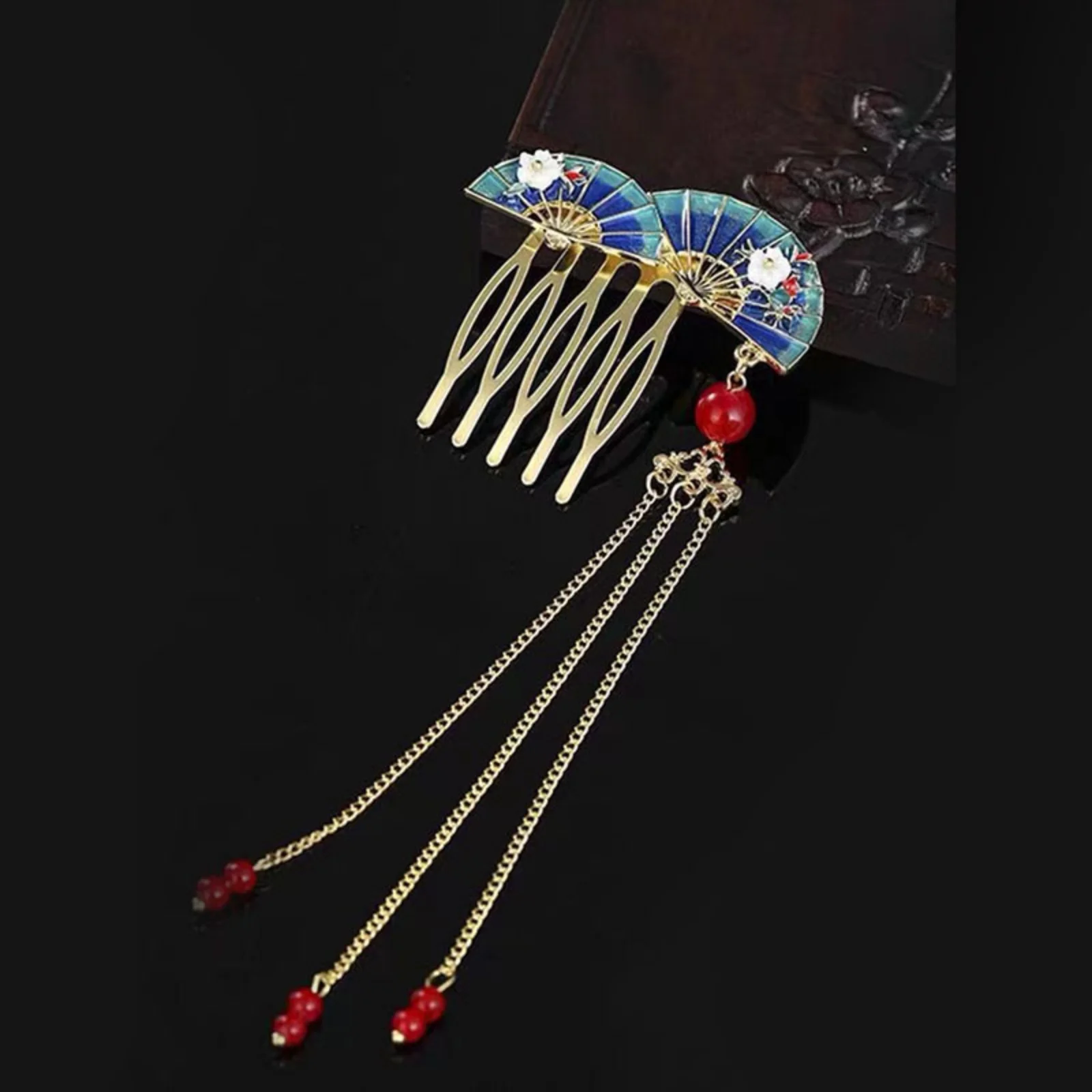 1PC Chinese Style Fan - Shaped Hair Clip with Tassel, Retro Enamel Hair Accessory for WomenElegant Hairpin for Traditional
