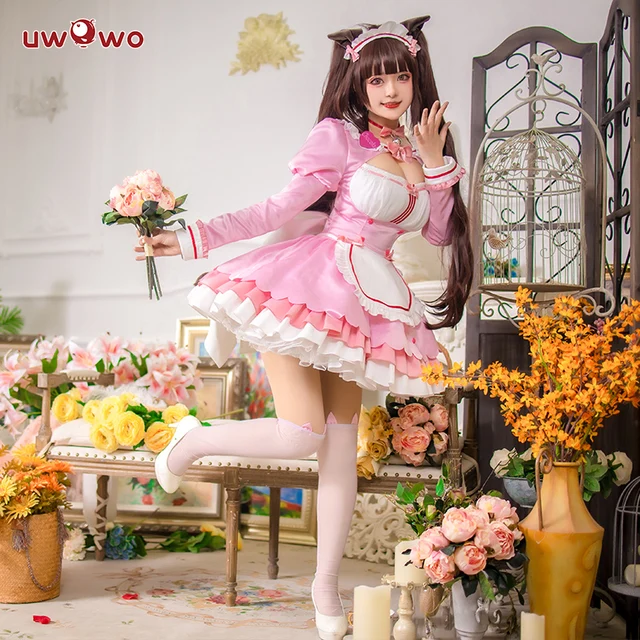 In Stock UWOWO Chocola Cosplay Maid Dress NEKOPARA Vol 4 Costume Chocola Vanilla Cute Pink Dress