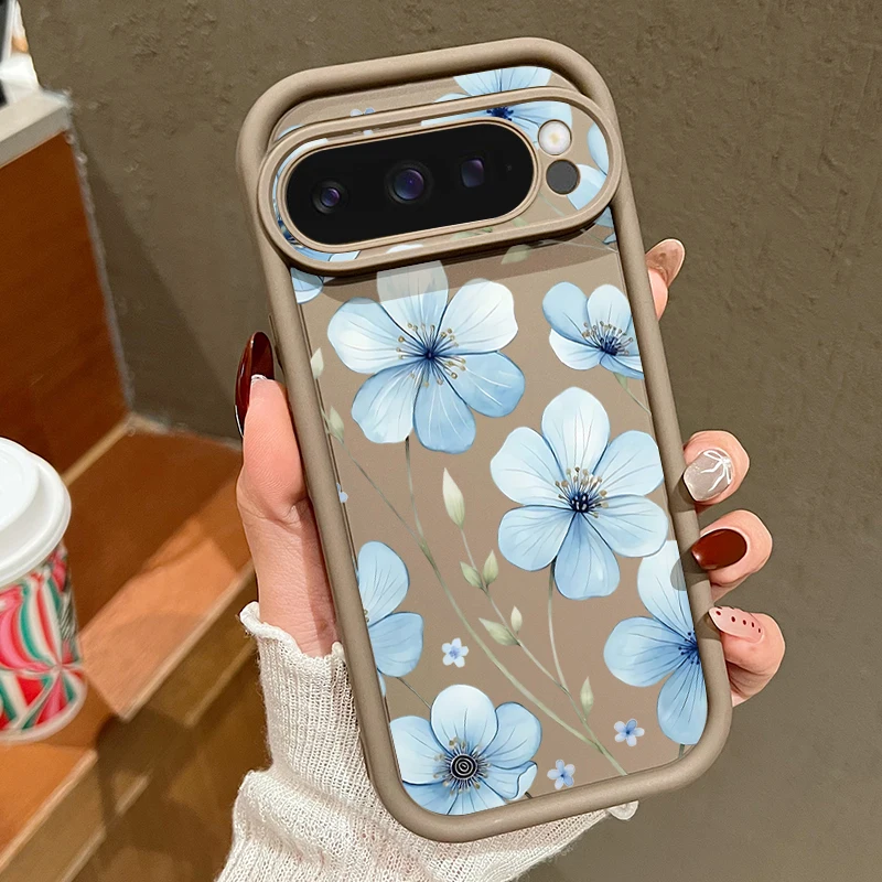 Light Blue Flower Printed Shockproof TPU Silicone Phone Case
