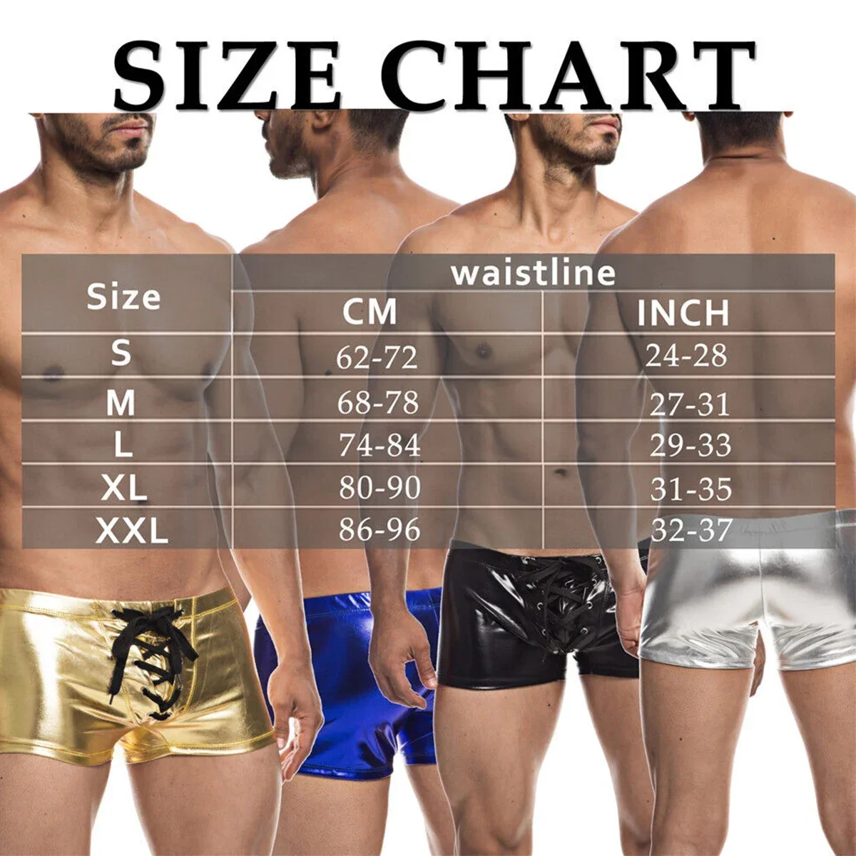 Men Sexy U Convex Pouch Boxer Shorts PU Leather Male Underwear Trunk Fetish Front Bandage Boxers Shorts Beachwear Nightclub Wear