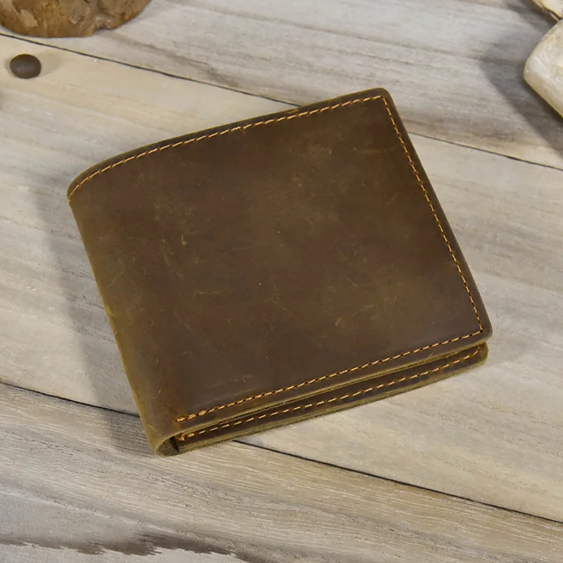 Crazy Horse Leather Short Wallet For Men Male Vintage Purse Wallet Card Holder Coins Purse Retro Fashion Men Wallet Dropshipping 3