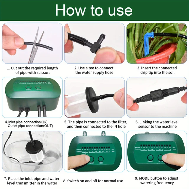 Système d'irrigation solaire pour jardin, kit d'irrigation goutte à goutte pour plantes en pot, système d'arrosage pour plantes de balcon 6