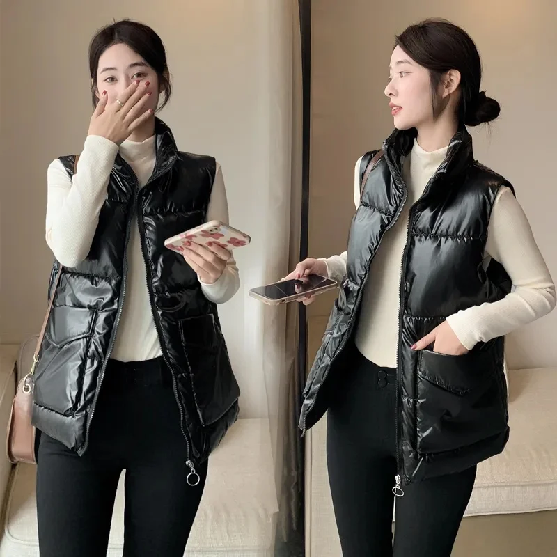 

Bright Wash-Free Down Cotton-Padded Jacket Vest Women Fall/Winter 2023 New Sleeveless Coat Fashion Joker Short Waistcoat Female