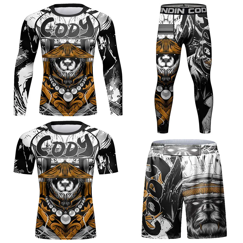 Jiu Jitsu MMA T-shirt+Pants Kickboxing Rashguard Men Compression Sportswear Muay Thai Shorts Bjj GI Rash Guard Boxing Clothing
