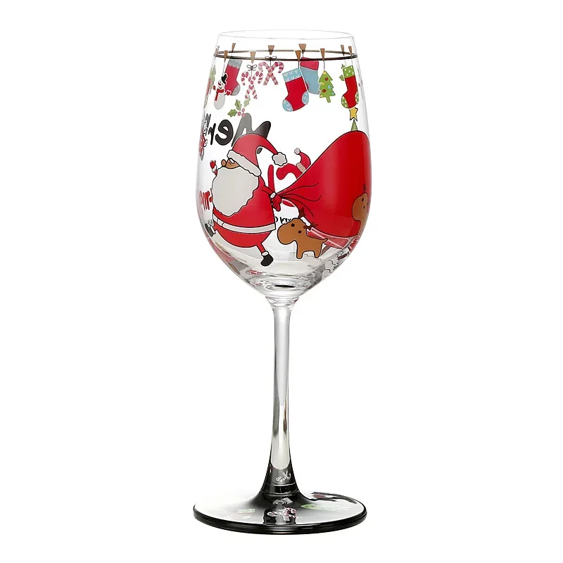 Hand-Painted Christmas Wine Glasses Santa and Snowman Design Festive Bar Accessories Champagne Goblets for Holiday Celebrations