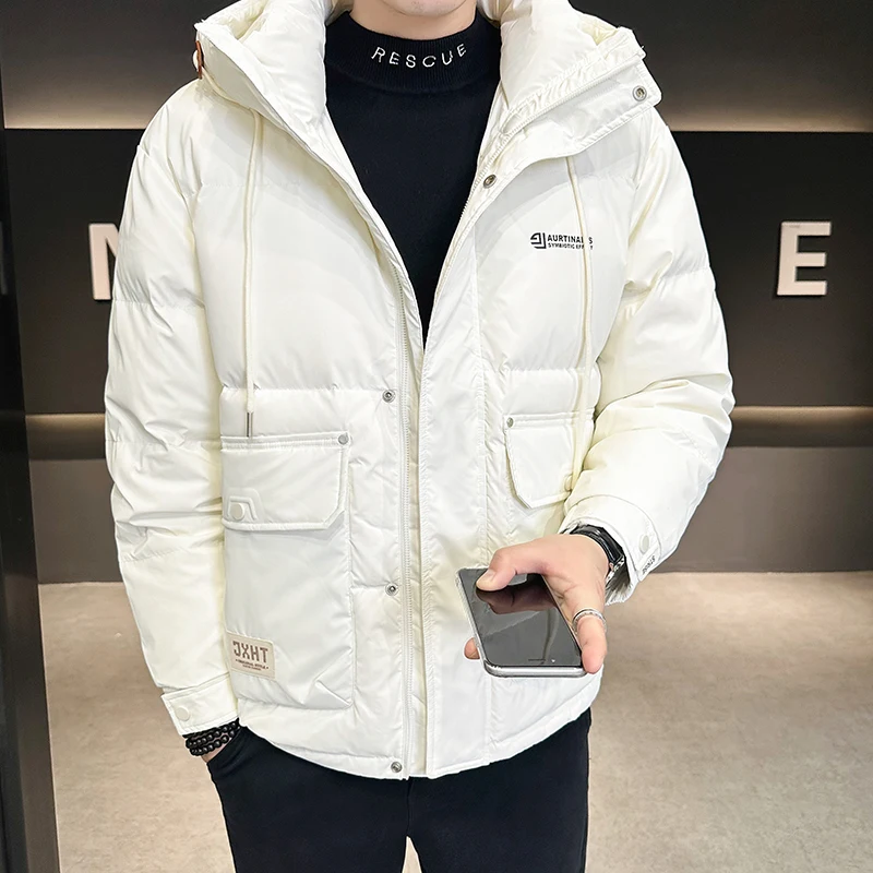 Casual 2023 Winter Men's Hooded White Duck Down Jackets Outwear Solid Warm Puffer Coat Waterproof Thick Parkas Loose Top Clothes
