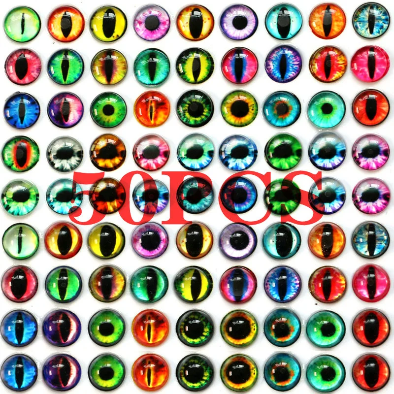 

50/30/20/10PCS Mixed Dragon Cat Eyes Round Glass Cabochon Flatback Photo Cabochons Base Accessories by pair Pupil Eye Studs Broo