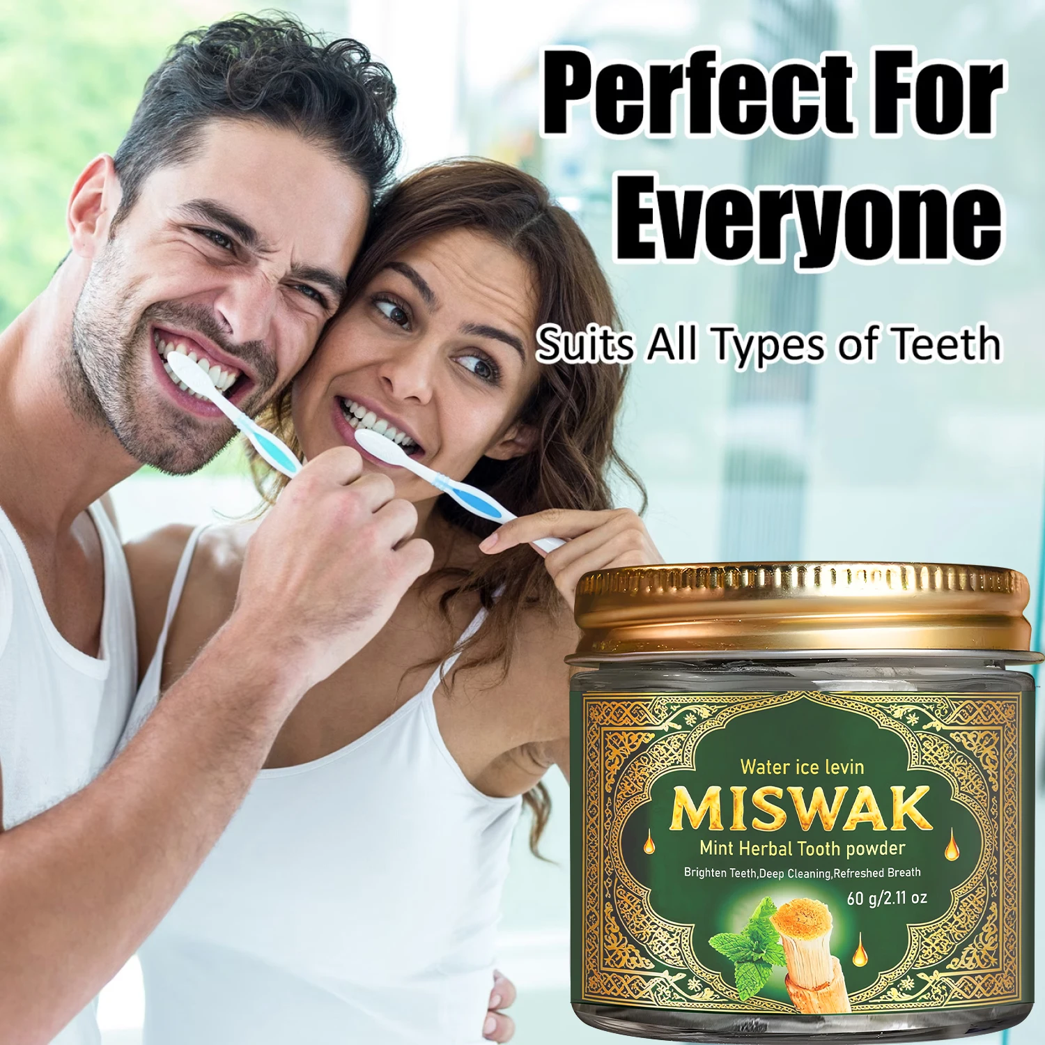 Natural Mint Herbal Tooth Powder for Whitening & Fresh Breath, 60g