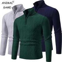 Autumn Quarter Zip Sweater Men's Pullover Knit Long Sleeve Sweater Men Winter Warm Slim Casual Turtleneck Mock Neck Sweaters 1