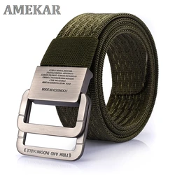 New Military Equipment Tactical Belt Man Double Ring Buckle Thicken Canvas Belts For Men Waistband MU035