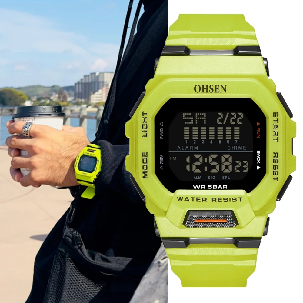 Fashion OHSEN Hombre Male Digital Watches 5ATM Dive Man Mens Sports Green Wristwatches Hand clocks Man Watch Reloj Masculino 3