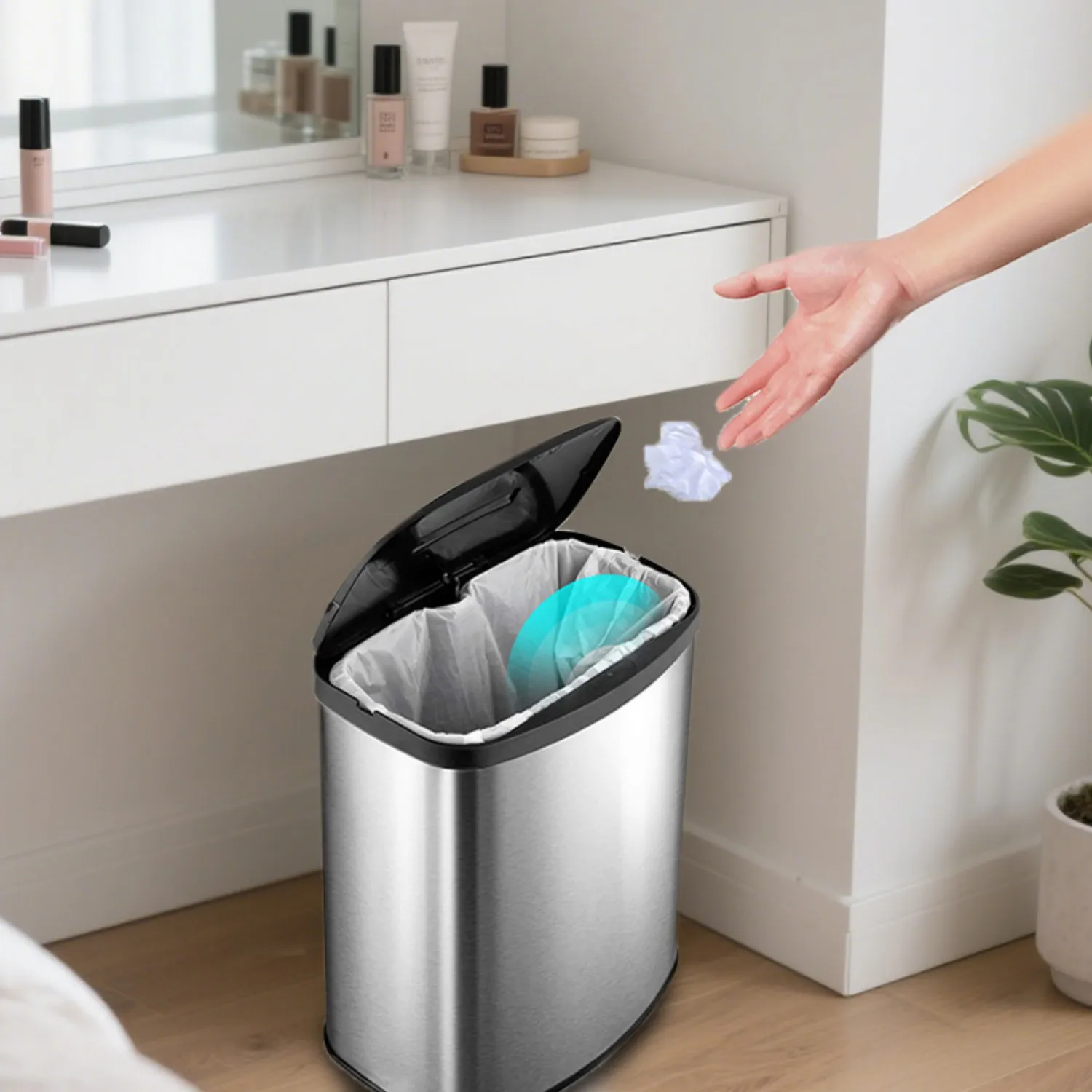 Kitchen sensor trash can side view