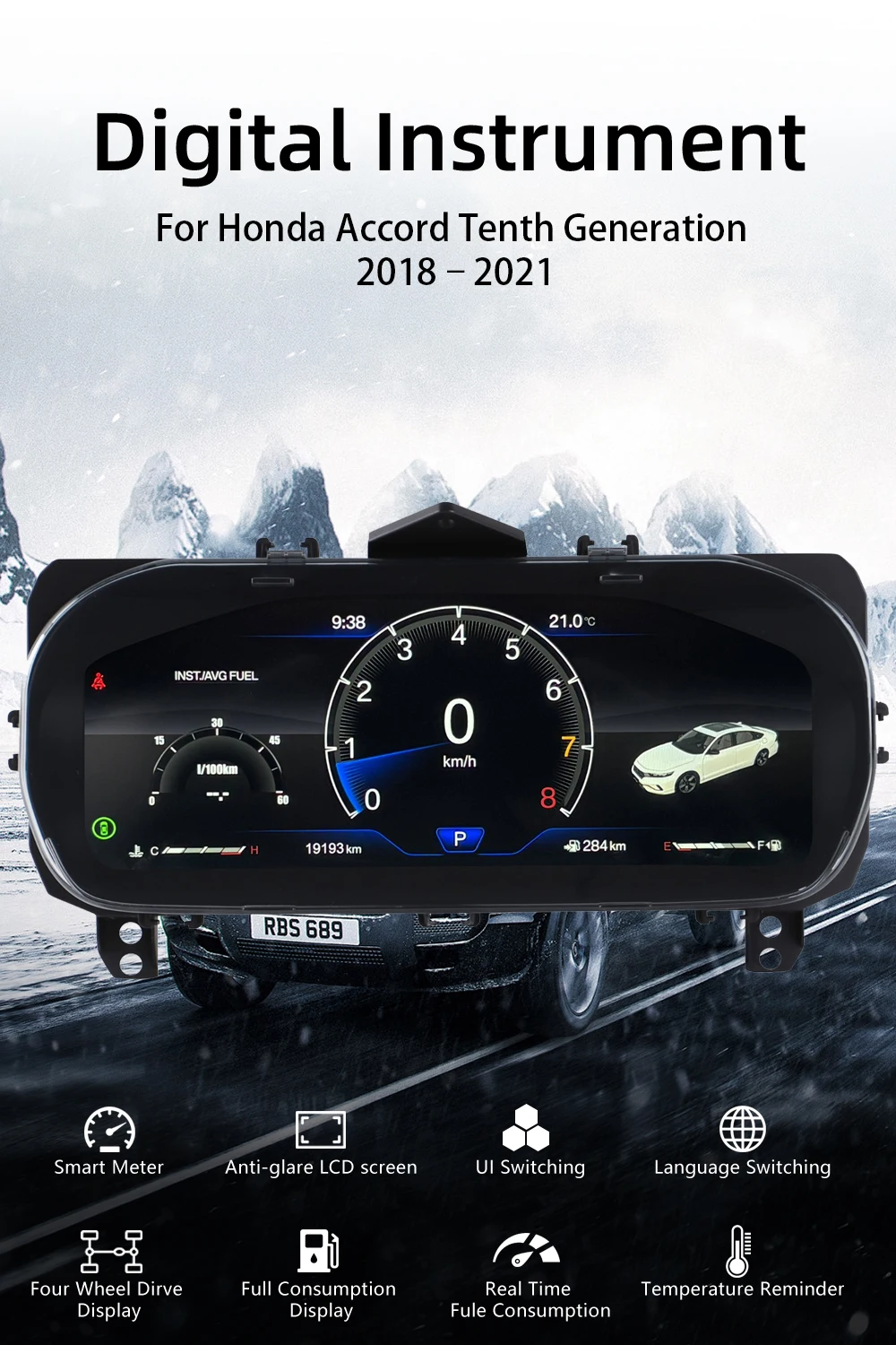 Digital Instrument Cluster For Honda Accord Tenth Generation 2018–2021 Speedomet