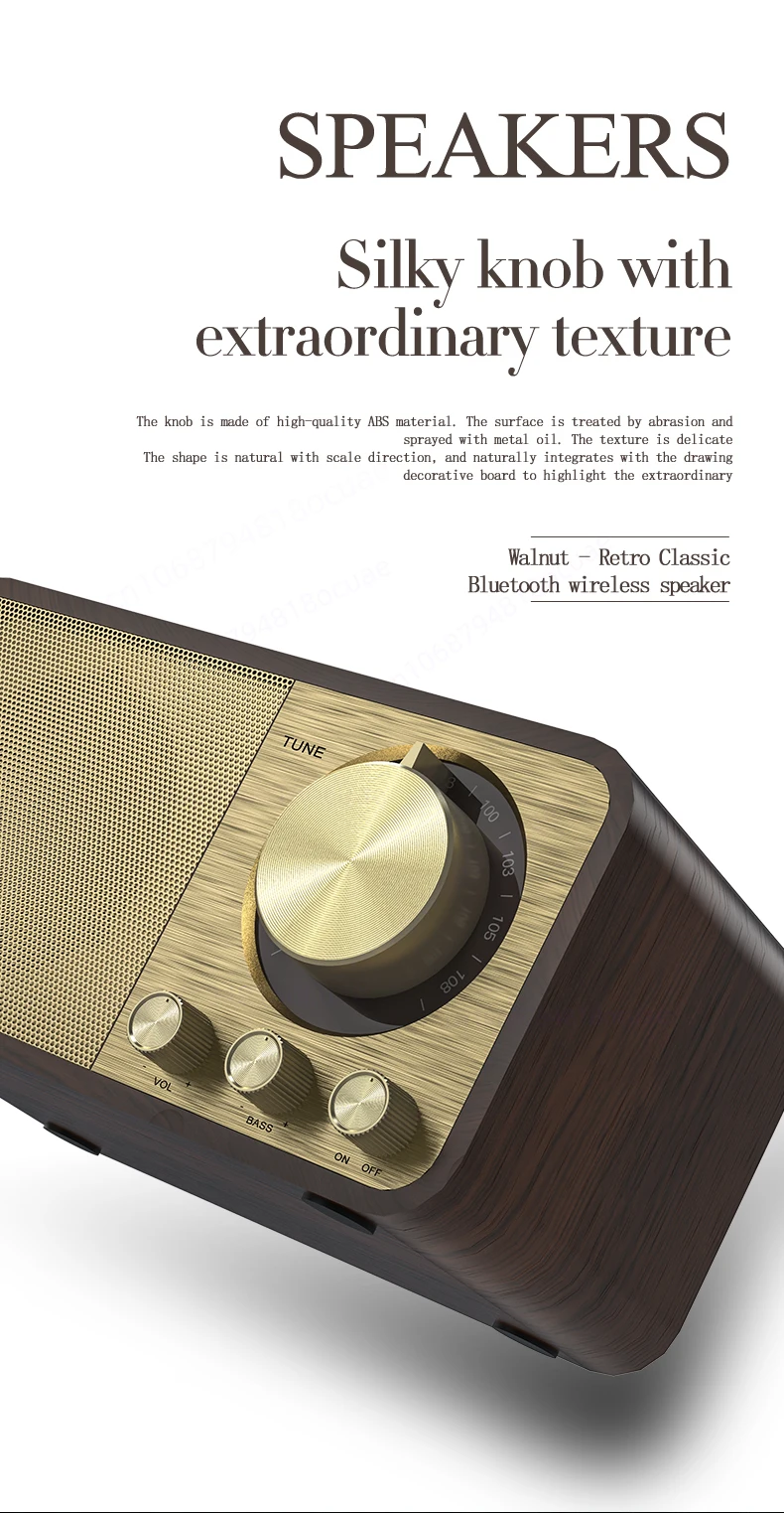 Portable BT 5.0 Super Powerful Retro Bluetooth Speaker Wooden Strong Bass with 1