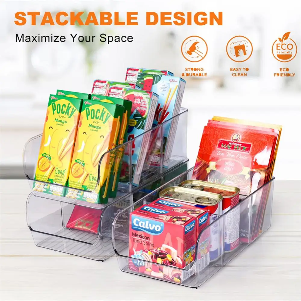 4 Grids Clear Pantry Organization Food Storage Bins with Removable Dividers  Kitchen Refrigerator Organizer Cabinet Drawer Box - AliExpress