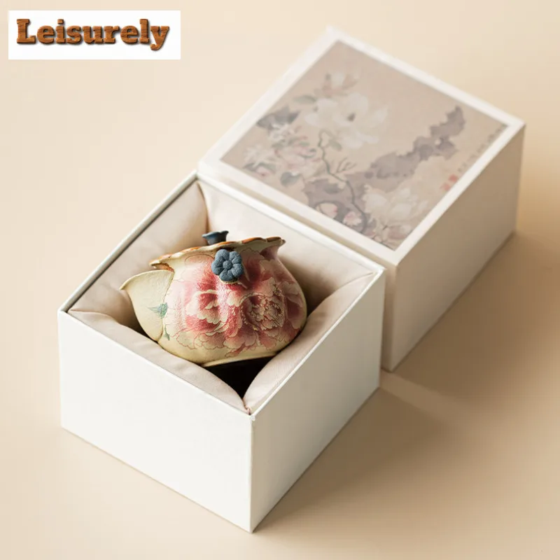 135ml Blue And White Flint Red Hand-held Peony Teapot Zen Tea Infuser Pot Tea Making Kettle With Strainer Chinese Tea Set Gift