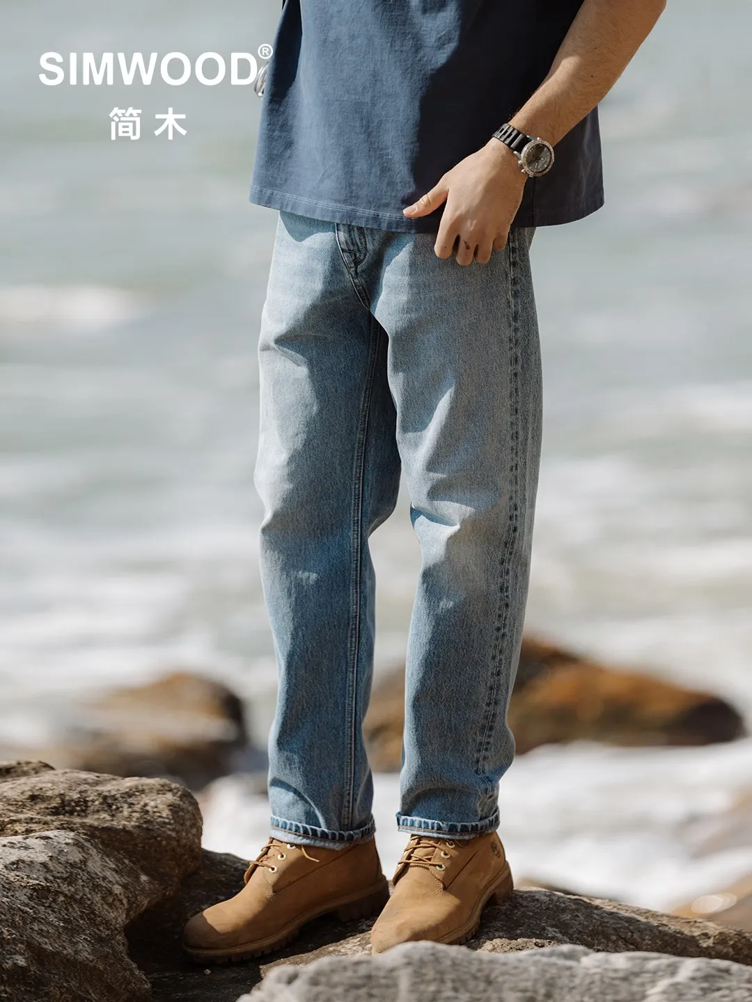 

SIMWOOD 2024 Spring New Loose Straight Wash Vintage Jeans Men 13 Oz Denim Trousers Plus Size Brand Clothing SM230078