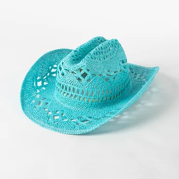 Cowboy Hat 2023 New Hollow out Handmade Cowboy Straw Hat Men's Summer Outdoor Travel Unisex Solid Western Cowboy Hat 5