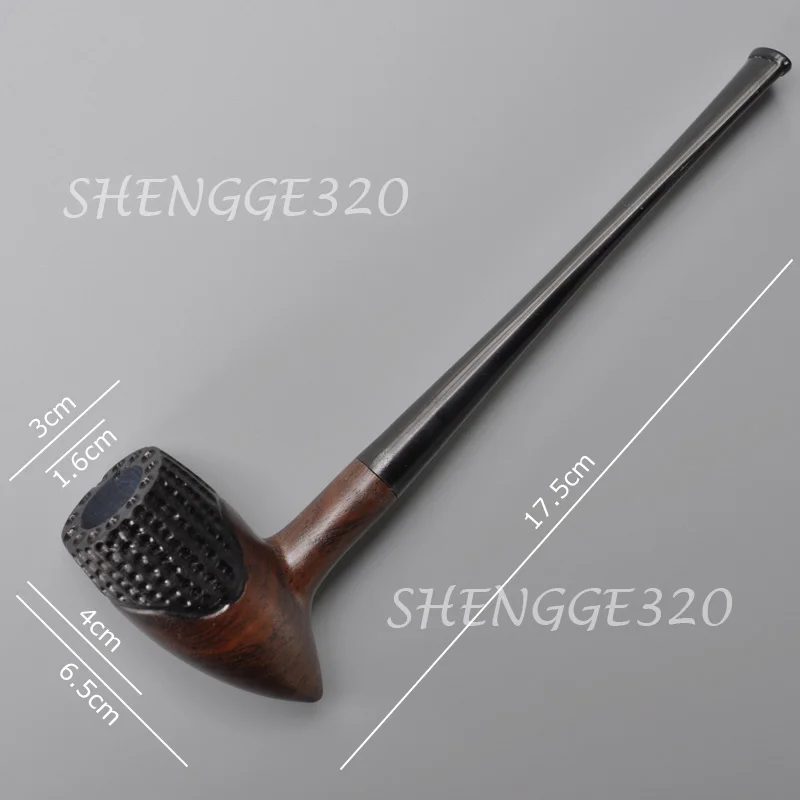 Ebony Wooden Tobacco Pipe Tomahawk Churchwarden Carved Surface Straight Stem 2
