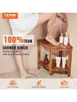 Corner Teak Shower Bench, 18.5 Height, 15.5 Radius, 500 lbs., with Storage Shelf, for Indoor and Outdoor Showers Shower stool 2