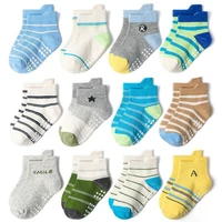 12Pairs/lot 0 to 6 Yrs Cotton Children's Anti-slip Boat Socks For Boys Girl Low Cut Floor Kid Sock With Rubber Grips Four Season
