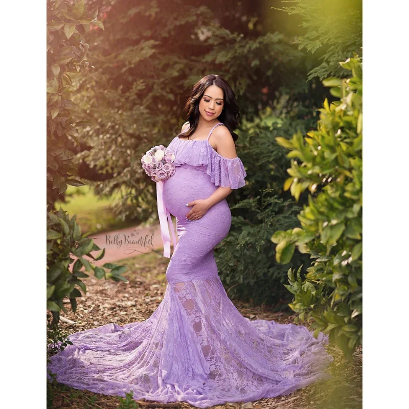Wedding Pregnant Woman Photography Props Clothing Women Lace Tail Short Sleeve Dress for Photo Shoot 4 S7a7368d70e1f4323a35e90906cdff931P