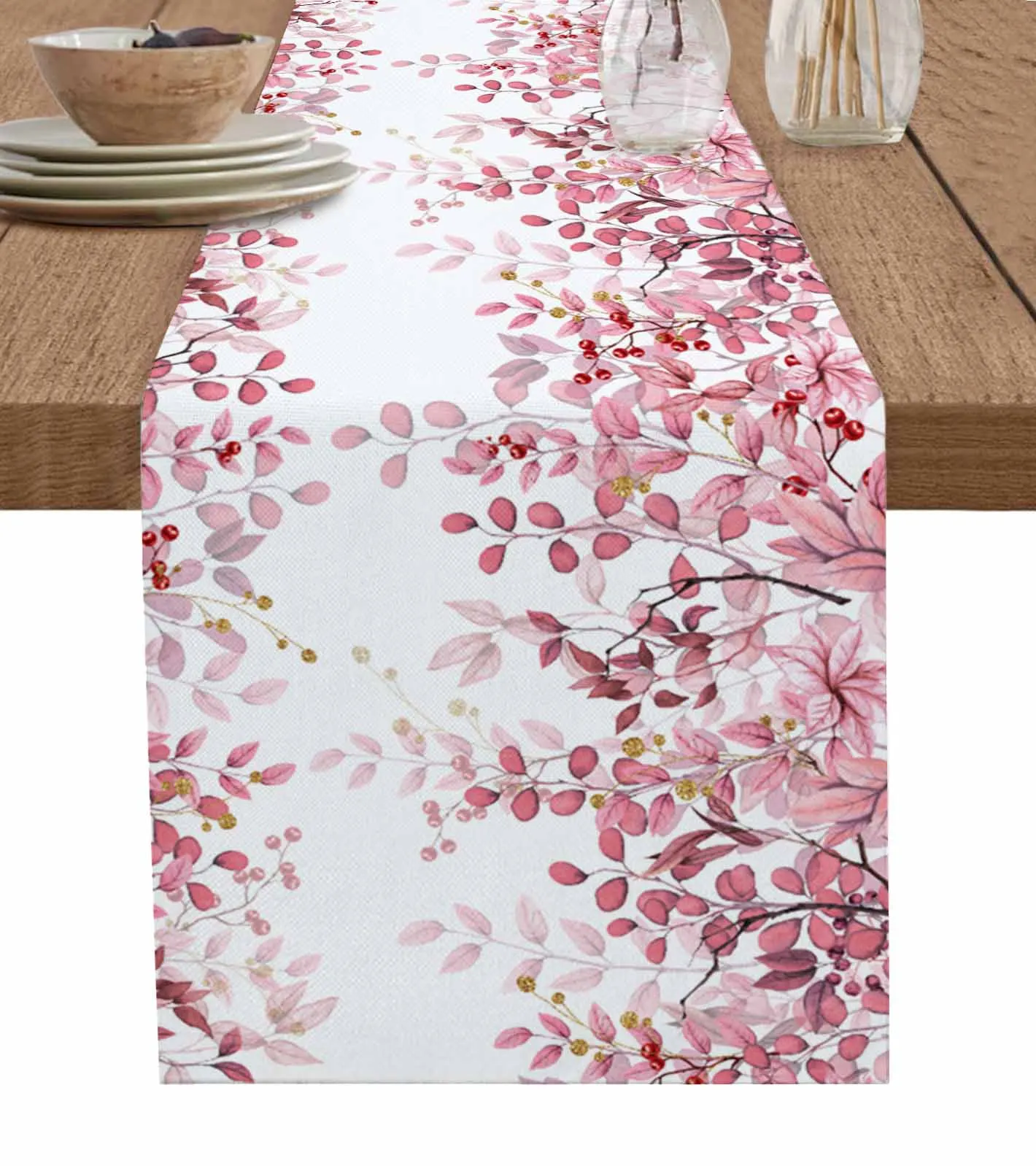 

Abstract Pink Leaf Branches Table Runner Party Dining Table Cover Cloth Placemat Napkin Home Kitchen Decor