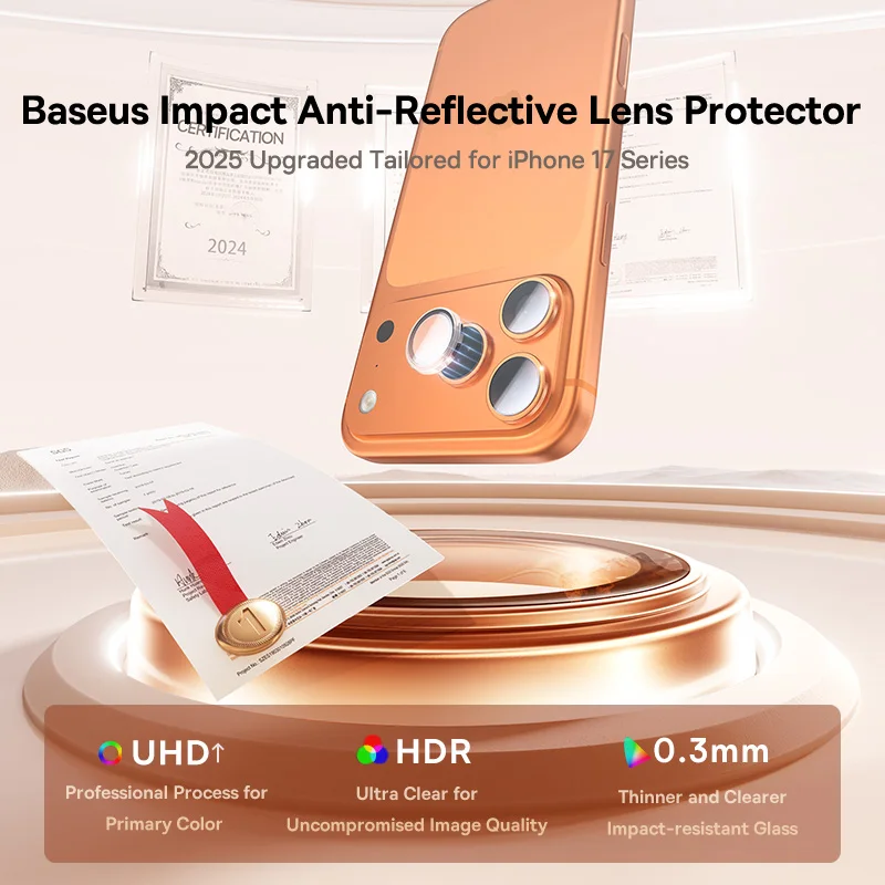 Baseus Lens Screen Protectors for iPhone 17 Pro Max 17 Air 17 Pro Anti-Reflection Clear Display Corning Tempered Glass Lens Film