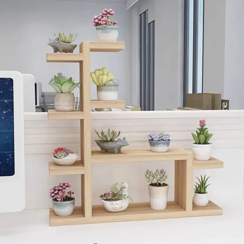 Wood Succulent Pots Indoor Balcony Flower Racks Home Furniture Floor Flower Pot Stand Simple Living Room Multi-Layer