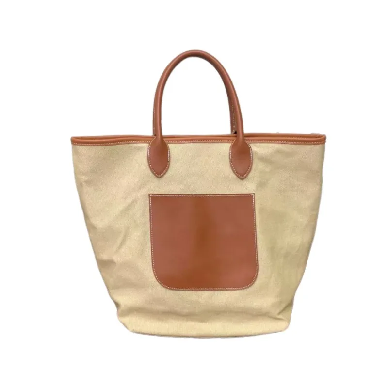 Fashion Women Canvas Tote Bag with Leather Trim Ladies Big Canvas Shoulder Bag Casual Tote Shopping Travel Bag