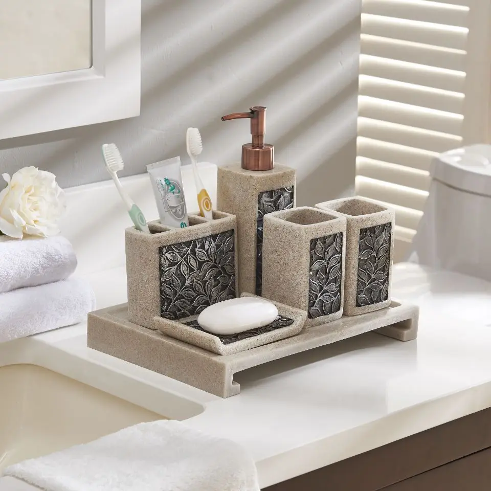 

Bathroom Room Shelving Tray Separate Bottle Hand Sanitizer Bottle Soap Box Hotel Five-Piece Toiletry Set Wash Supplies