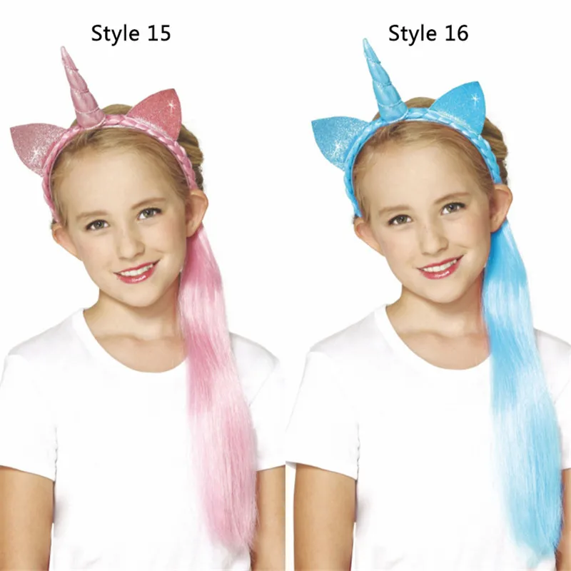 Rainbow Unicorn Wig Girls Kids Long Fake Hair Cosplay Cartoon Accessories