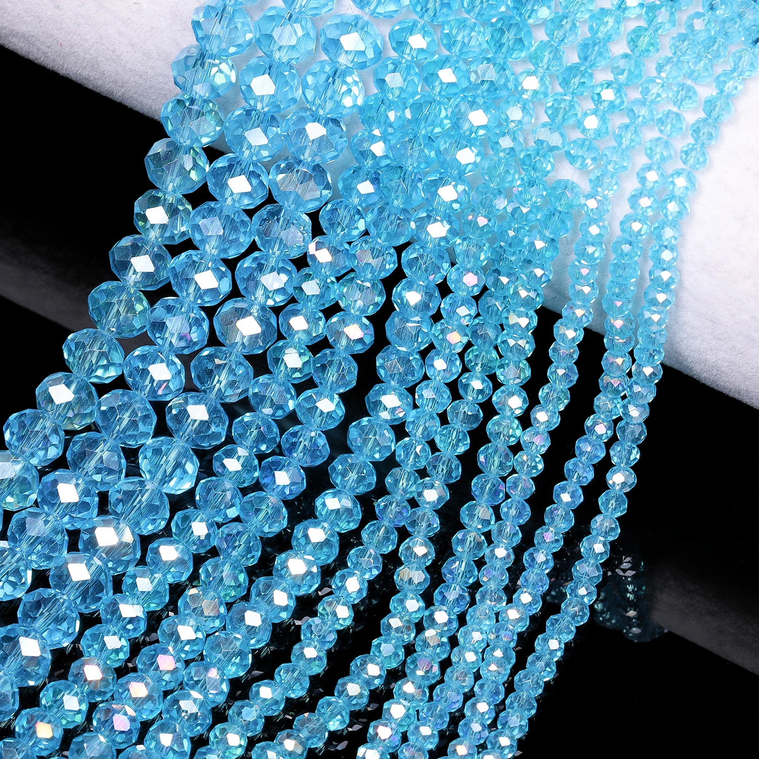 Austrian Lake Blue Crystal Faceted Spacer Beads