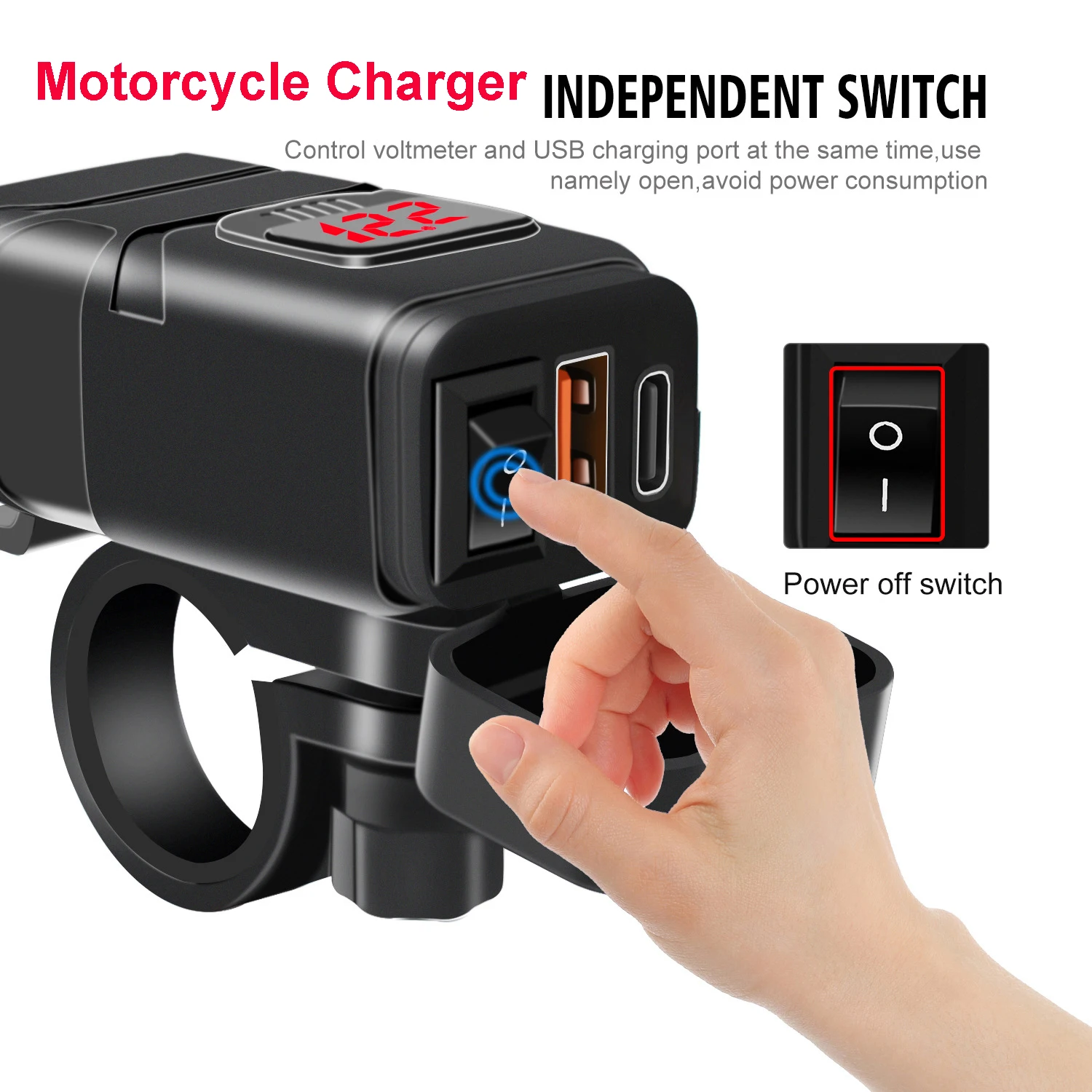 Motorcycle Quick Charger QC 3.0 Power Digital Voltmeter Adapter Dual USB Charger Bike Switch 12V Fast Charging Moto Accessories