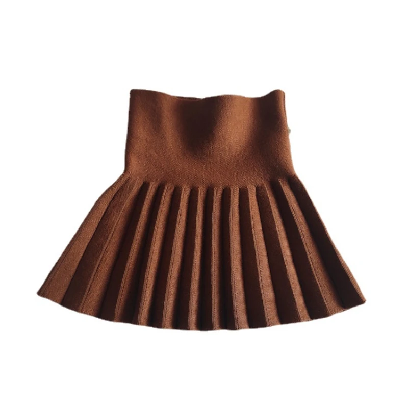 7Colors Pink Children Girls Skirts Autumn Winter Spring Fashion Solid Color Knited Yam Pleated Skirt for 1-12 Years Kid Girl