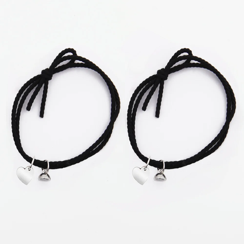 Stainless Steel Bracelet 1Pair Braid Rope Magnet For Lovers Pendant Heart Couple Girls Friendship Jewelry
